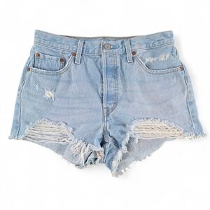 Levi’s 501 Distressed High Rise Button Fly Denim Cutoff Shorts Women’s W29